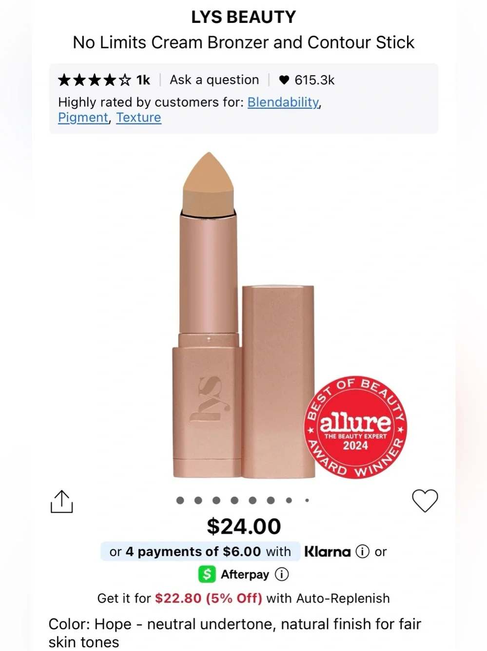 LYS No Limits Cream Bronzer & Contour Stick - in Shade Hope (Fair)